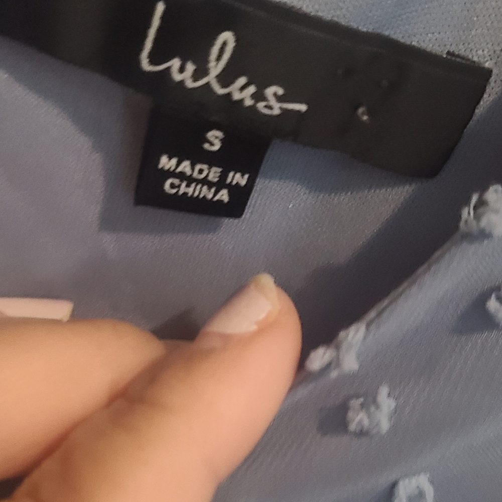 Lulu's Much Love Light Blue Swiss Dot Long Sleeve Tie-Front Mini Dress - Picture 7 of 8